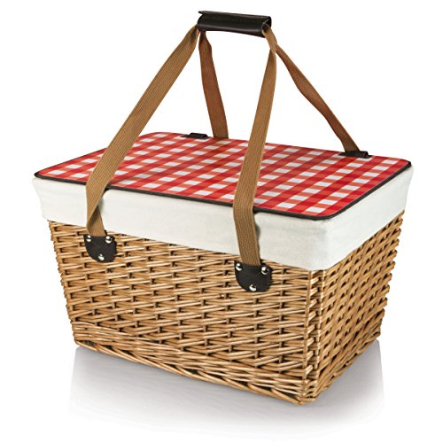 Picnic Time Canasta Basket with Red Check Lid