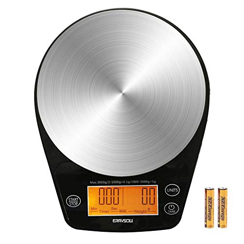 ERAVSOW Coffee Scale with Timer, Digital Hand Drip Coffee Scales,Stainless Steel Kitchen Food Weight Scale with Precision