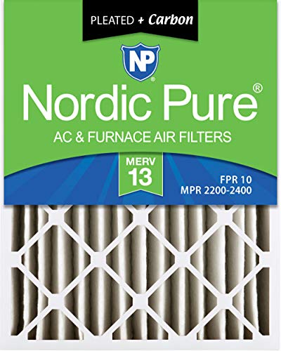 Nordic Pure 16x20x4 MERV 13 + Carbon Pleated AC Furnace Air Filters, 2 Pack, 2 Pack