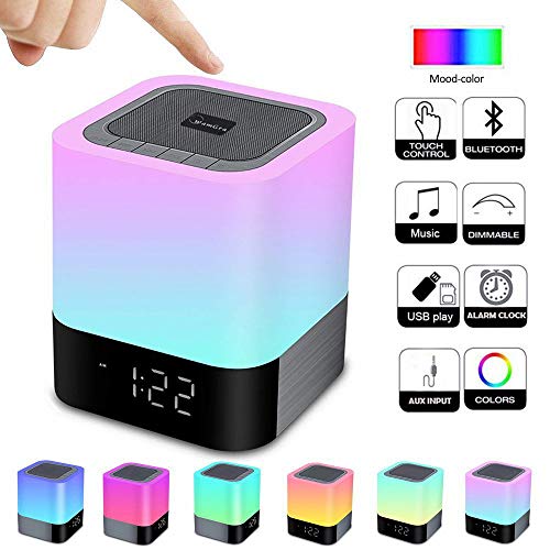 WamGra Alarm Clock Bluetooth Speaker Night Light Bluetooth Speaker,Touch Sensor Bedside Lamp,Dimmable Warm Light & Color Changing