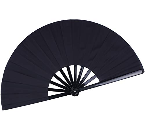 HONSHEN Folding Fan Chinese Hand Fan Performance Fan Nylon-Cloth Fan 13 inch (Black)