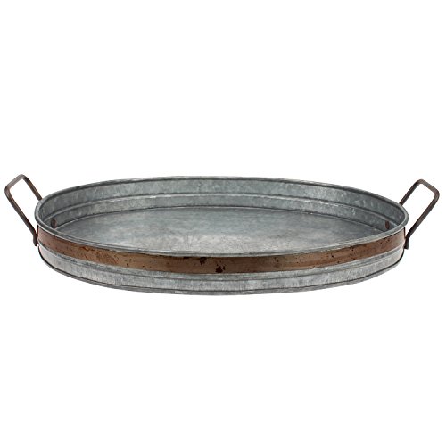 Stonebriar Galvanized Metal Serving Tray with Rust Trim and Metal Handles, Unique Butler Tray, Decorative Centerpiece for