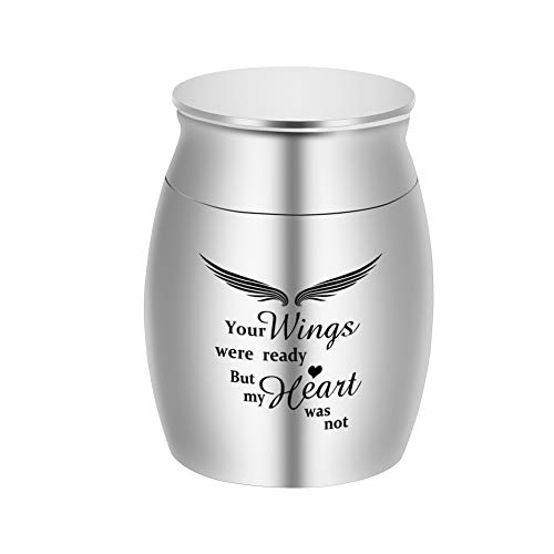 Dletay Small Keepsake Urns for Human Ashes Mini Cremation Urns for Ashes Stainless Steel Memorial Ashes Holder-Your Wings