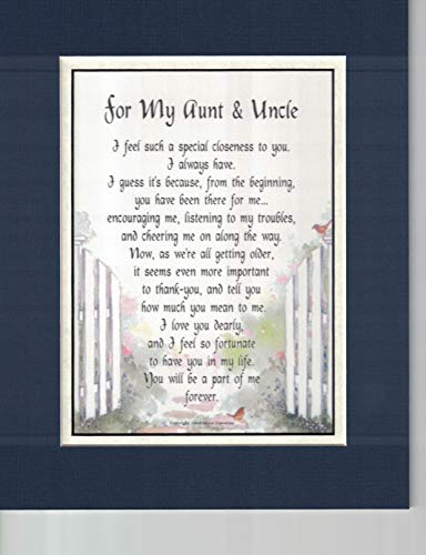Genie's Poems Aunt and Uncle Poem Print Anniversary Christmas Gift Present Double Matted In Navy Over White