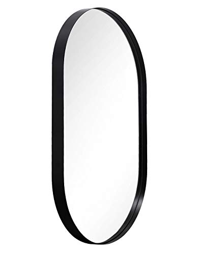 ANDY STAR Black Mirror, 20x33x1''Black Metal Framed Oval Mirror for Bathroom, Hangs Horizontal or Vertical