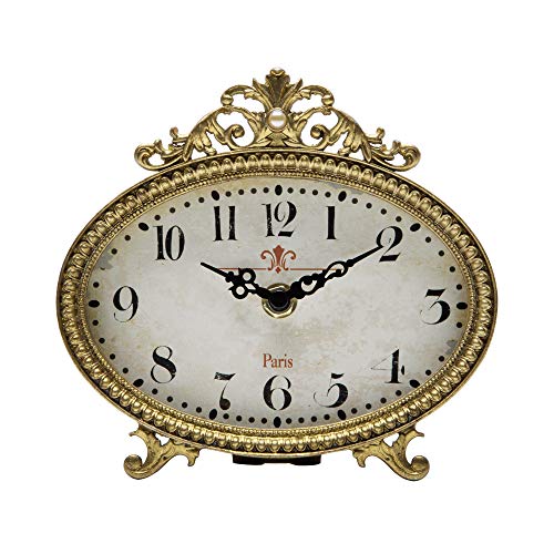 NIKKY HOME Pewter Vintage Table Clock 6.5" x 6",Antique Gold