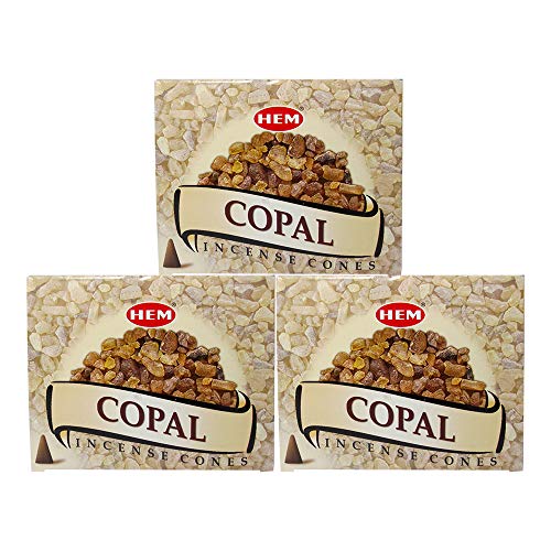 Hem Copal Pack of 3 Incense Cones Boxes, 10 Cones Each, Traditionally Handrolled in India, Best Aeromatic Natural Fragrance