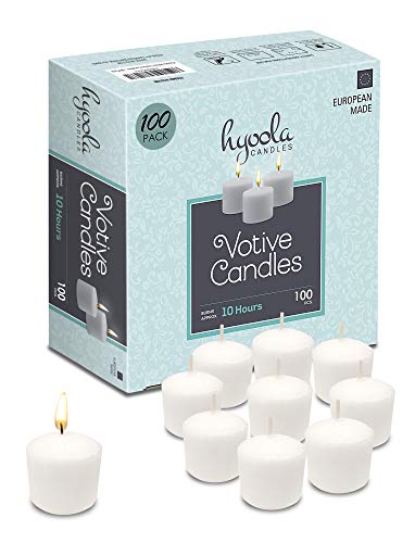 Hyoola European Votive Candles Unscented - 10-Hour Burn Time - White - 100 Pack, European Made