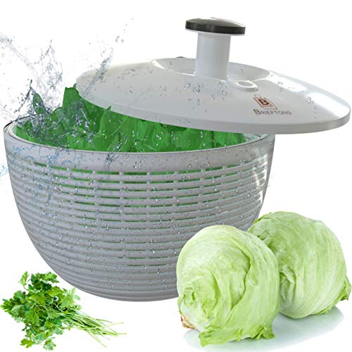 Brieftons Salad Spinner (BR-SS-02): Large 6.2 Quart Lettuce Greens Washer Dryer Drainer Crisper Strainer, Easy One-Hand Pump
