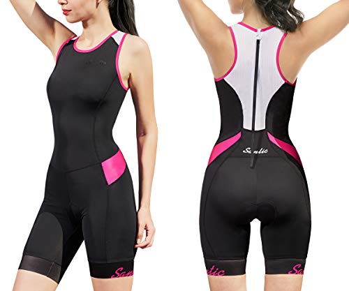 SANTIC Women's Triathlon-Suit One-Piece Sleeveless Tri-Suit - Padded Quick-Drying Slimming for Running Swimming Cycling