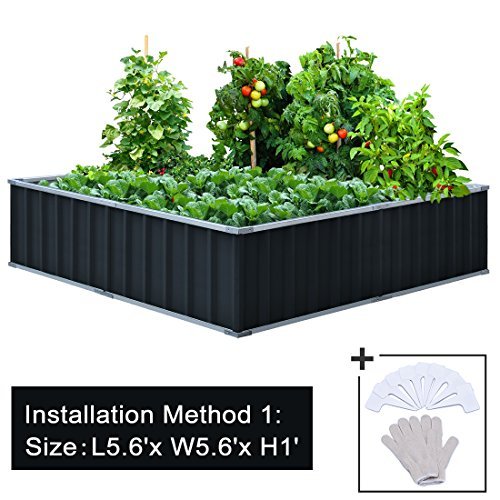 KING BIRD 67.2"x 67.2"x 11.8" 4 Installation Methods for DIY Raised Garden Bed Galvanized Steel Metal Planter Kit Box Grey W/