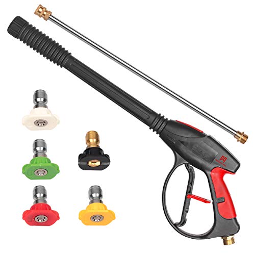 PP PROWESS PRO High Pressure Washer Gun 4000 PSI M22 x 14mm Inlet Fitting with 21 Inch Extension Wand Lance & 5 Quick Connect