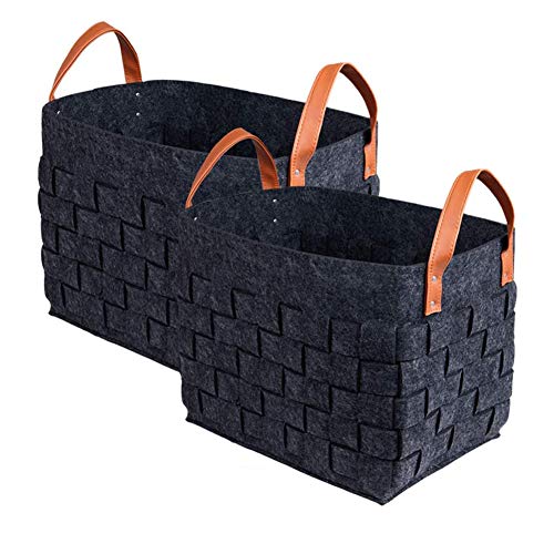 boldmonkey Storage Baskets Bins Laundry Basket Nursery Bin Basket Durable Felt Basket Decorative Woven Black Basket(2Pack