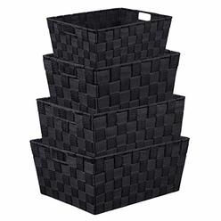 LEAVINSKY Woven Storage Box, Woven Strap Storage Basket Bin Container, Stackable Storage Basket, Woven Strap Shelf Organizer,
