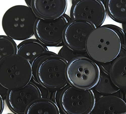 Ganssia GANSSIA 1 Inch Buttons 25mm Sewing Flatback Button Black Colored  Pack of 50