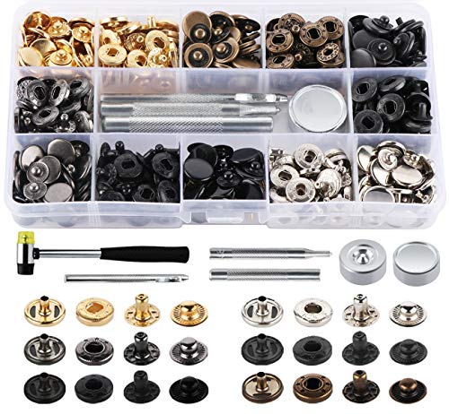 Lemonfilter 120 Sets Snap Fasteners, Metal Snaps Button Canvas Snaps Kit Press Studs with Punch Pliers and 4 Pieces Fixing