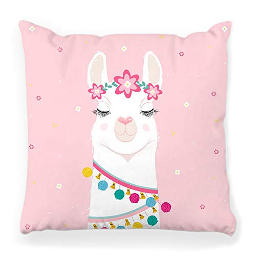 Toobaso Decorative Throw Pillow Cover Square 18x18 Cute Cartoon Llama Pink Animal Art Baby Character Drawing Funny Girl