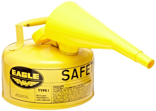 Eagle Abrasives Eagle UI-10-FSY Type I Metal Safety Can with F-15 Funnel, Diesel, 9" Width x 8" Depth, 1 Gallon Capacity, Yellow
