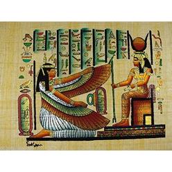 Papyrus 100% Authentic Egyptian Original Hand Painted Painting Papyrus Paper Pharaoh Ancient 8"x12" (20x30 cm) Isis And Matt