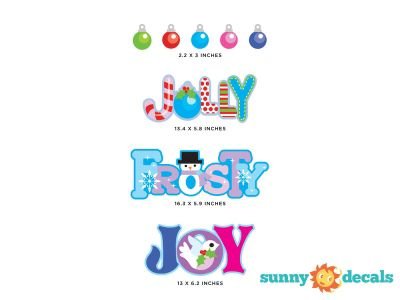 Sunny Decals Christmas Fabric Wall Decal Set with The Words Jolly, Frosty, Joy
