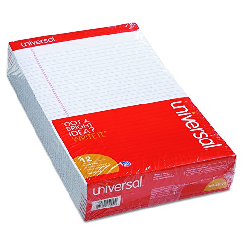 Universal Studios Universal 45000 Perforated Edge Writing Pad, Wide/Margin Rule, Legal, White, 50 Sheet (Pack of 12)
