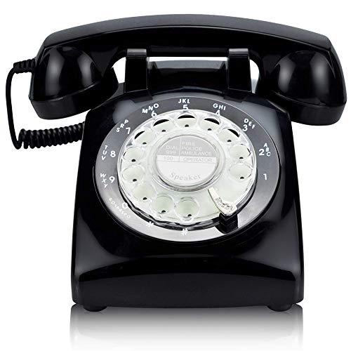 EC Vision ECVISION Black Color Vintage 1960's Style Rotary Retro Old Fashioned Rotary Dial Home Telephone