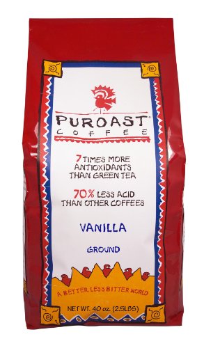 Puroast Coffee Puroast Low Acid Ground Coffee, Vanilla Flavor, High Antioxidant, 2.5 Pound Bag