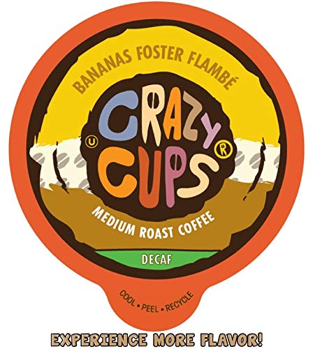 Crazy Cups Flavored Single-Serve Coffee for Keurig K-Cups Machines, Decaf Bananas Foster Flambe, 22 Pods per Box