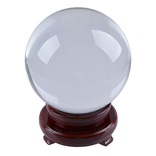 LONGWIN 150mm (5.9 inch) Divination Crystal Ball Glass Globe Sphere Free Wooden Stand