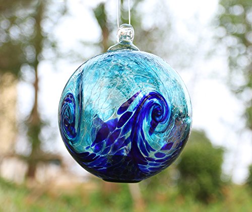 Artisan Crafts and Design 4.6-Inch Solar Hanging Glass Gazing Ball Outdoor Garden DÃ©cor Aqua-Blue Swirl