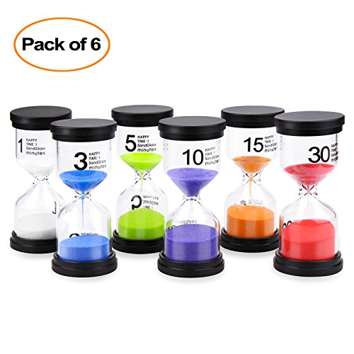Mosskic Sand Timer Mosskic 6 Colors Hourglass Timer 1/3/5/10/15/30 minutes Sandglass Timer for Kids Games Classroom Kitchen Home