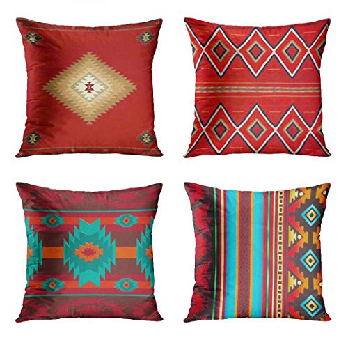 ArtSocket Set of 4 Throw Pillow Covers South Southwest Western Tribal Red Native Home Cultural Geometric Hue Country