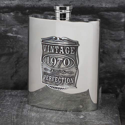 English Pewter Company Sheffield, England English Pewter Company Vintage Years 1970 50th Birthday or Anniversary Pewter Liquor Hip Flask - Unique Gift Idea For Men