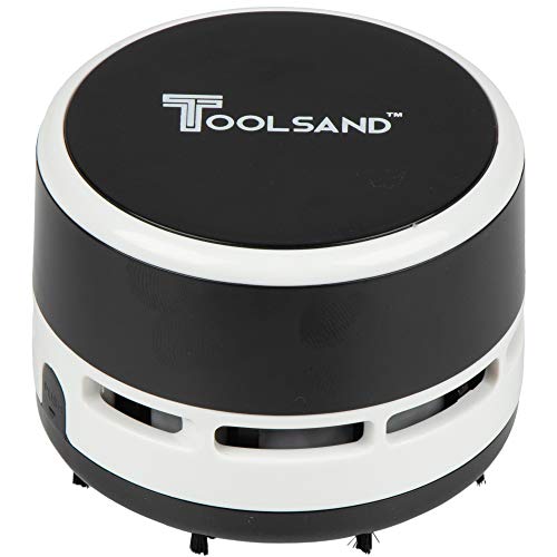 Toolsand Mini Desktop Portable Handheld Cordless Tabletop Crumb Sweeper Vacuum Cleaner Battery Operated (Black/White)