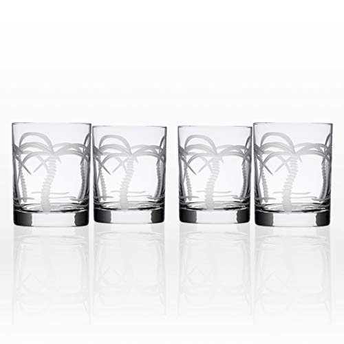 Rolf Glass Palm Tree Double Old Fashioned Glass (Set of 4), 14 oz, Clear