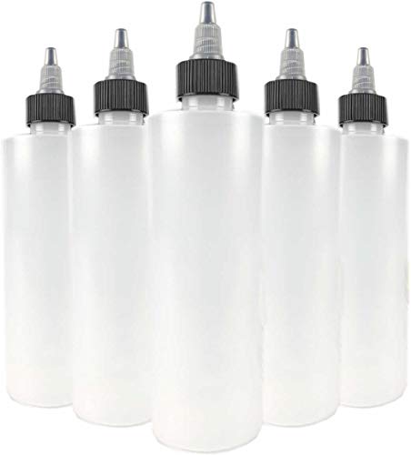 Hobbyland Squeeze Bottles, LDPE Plastic Bottles, Natural Cylinder Bottles, Black and Natural Twist Caps (8oz, 6 Bottles)