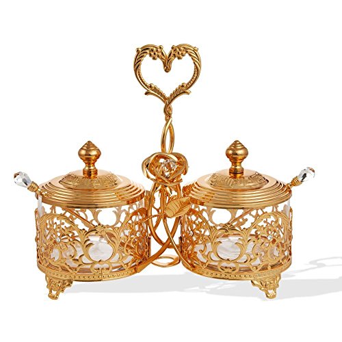 Matashi Beautifully Crafted Crystal Studded Elegant Chocolate Candy Dish Salt Holder Dipped in 24K Gold and Embellished with