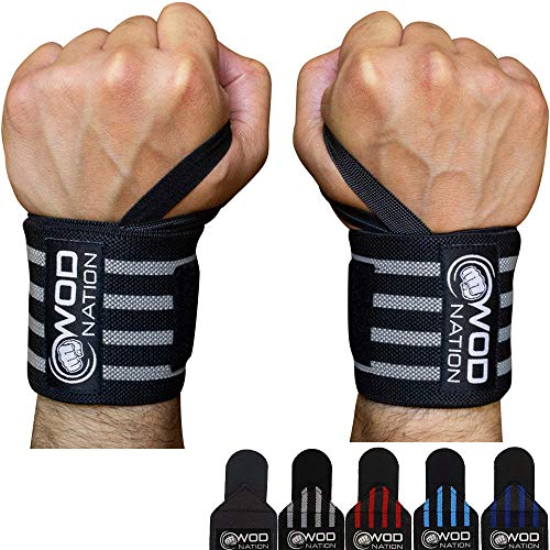 WOD Nation Wrist Wraps Weightlifting for Men & Women - Weight Lifting Wrist Wrap Set of 2 (12" or 18") (12 Inch - Black/Grey)