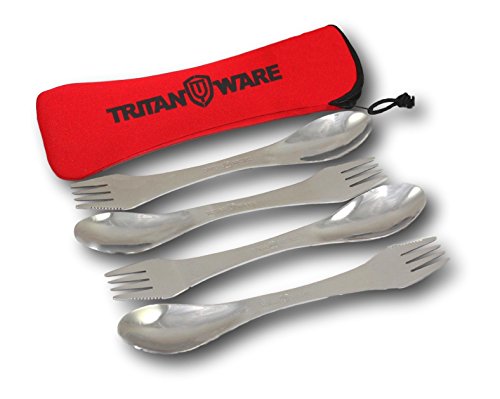 TRITANWARE 4 Portable Stainless Steel Sporks Set with Spork Case- Extremely Strong Food Grade Stainless Steel Sporks