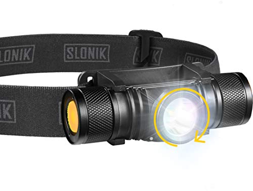 SLONIK - Adjustable beam - 500 Lumen Rechargeable LED Headlamp 2200 mAh Battery - Lightweight, Durable, Waterproof and