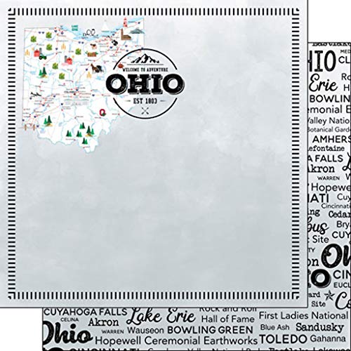 Scrapbook Customs 39456 Ohio Postage Map 12" x 12" Double-Sided Scrapbook Paper - 1 Sheet