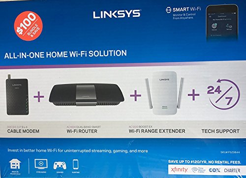 Linksys AC1600 Wi-Fi Wireless Dual-Band + Linksys CM3008 High Speed DOCSIS 3.0 8x4 Cable Modem