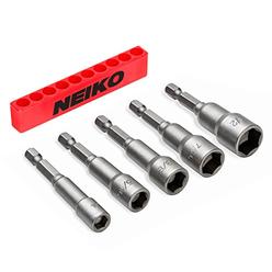 Neiko 10066A Magnetic Power Nut Setters, 5 Piece Set | SAE Sizes (1/4" to 1/2â€) | Cr-V Steel Construction - 1/4 Inch Hex