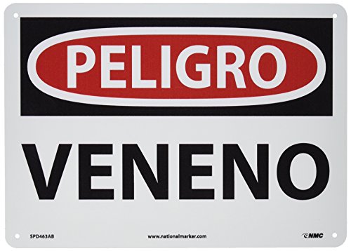 NMC SPD463AB OSHA Sign, Legend "PELIGRO - VENENO", 14" Length x 10" Height, Pressure Sensitive Vinyl, Black/Red on White