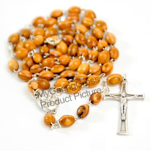 My Caring Cross Olive Wood Rosary Necklaces (Catholic Rosary Necklace, Holy Land Water)