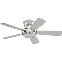 Craftmade Flush Mount Ceiling Fan with LED Light and Remote TMPH44BNK5 Tempo 44 Inch Brushed Polished Nickel, Hugger Fan