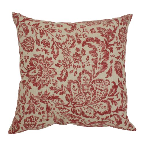 Pillow Perfect Damask Decorative Square Toss Pillow, 16-1/2-Inch, Red/Tan