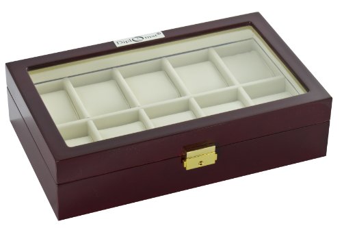 Diplomat 31-57614 Cherry Wood Finish with Clear Top and Cream Leather Interior 10 Watch Storage Case