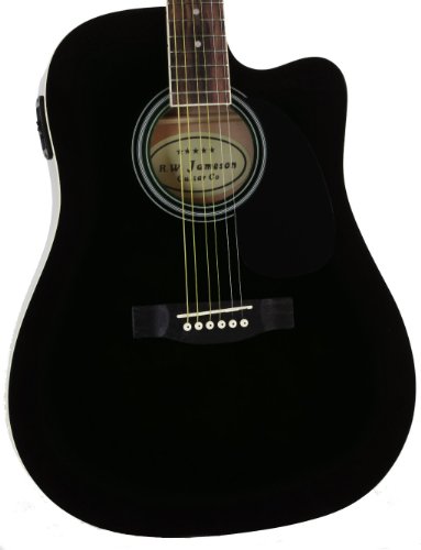 Jameson Guitars Full Size Thinline Black Acoustic Electric Guitar with Free Gig Bag Case & Picks