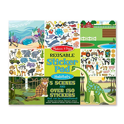 Melissa & Doug Reusable Sticker Pad: Habitats - 150+ Reusable Stickers 7 Ounces - Kids Animal Activities, Restickable Animals St